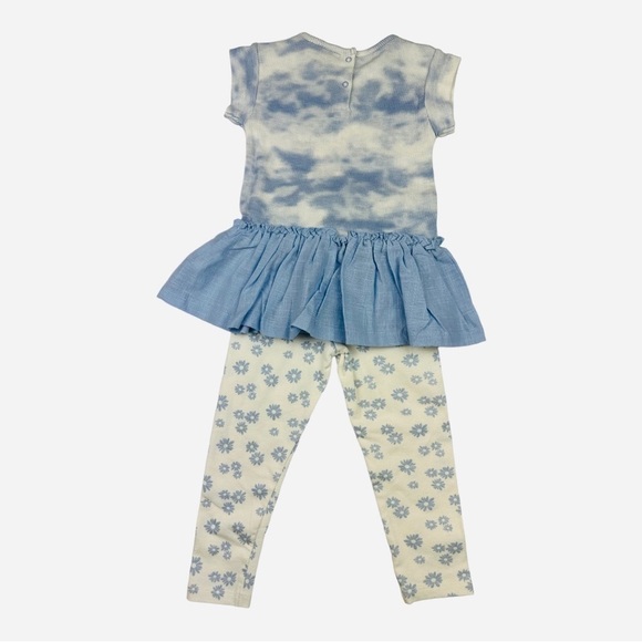 Jessica Simpson Waffle Knit Ruffle Tie Dye Shirt And Floral Pant Set Size 24m - Picture 2 of 4